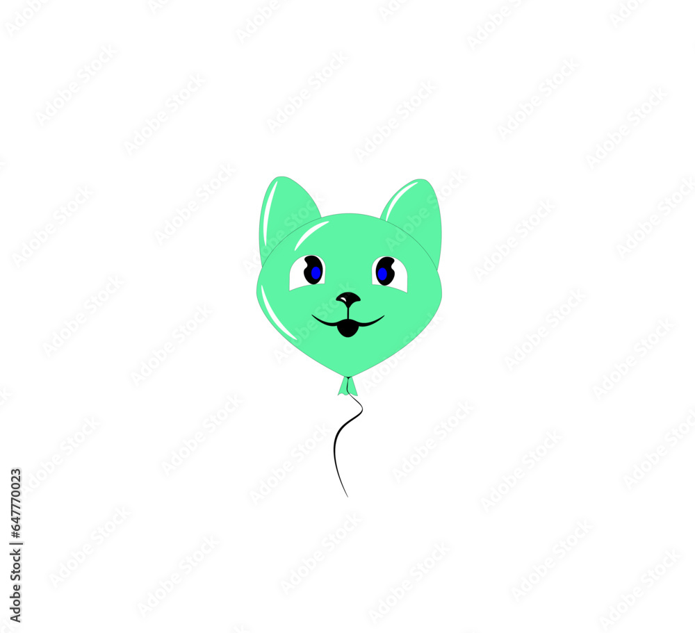 Obraz premium Balloon in the shape of a green cat's head. Vector illustration
