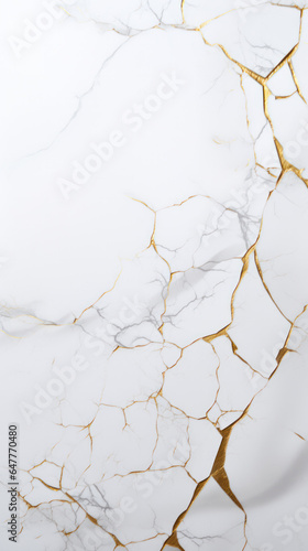 Golden Lines of Kintsugi: High-Definition Marble Close-Up Featuring White and Grey Marble with Intricate Golden Cracks, Showcasing Japanese Artistry and Aesthetic Beauty