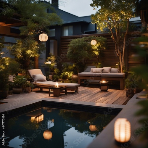 Modern rooftop garden oasis with a Zen-like atmosphere
