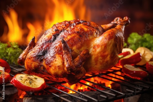 chicken grilling on fireplace delicious nice food