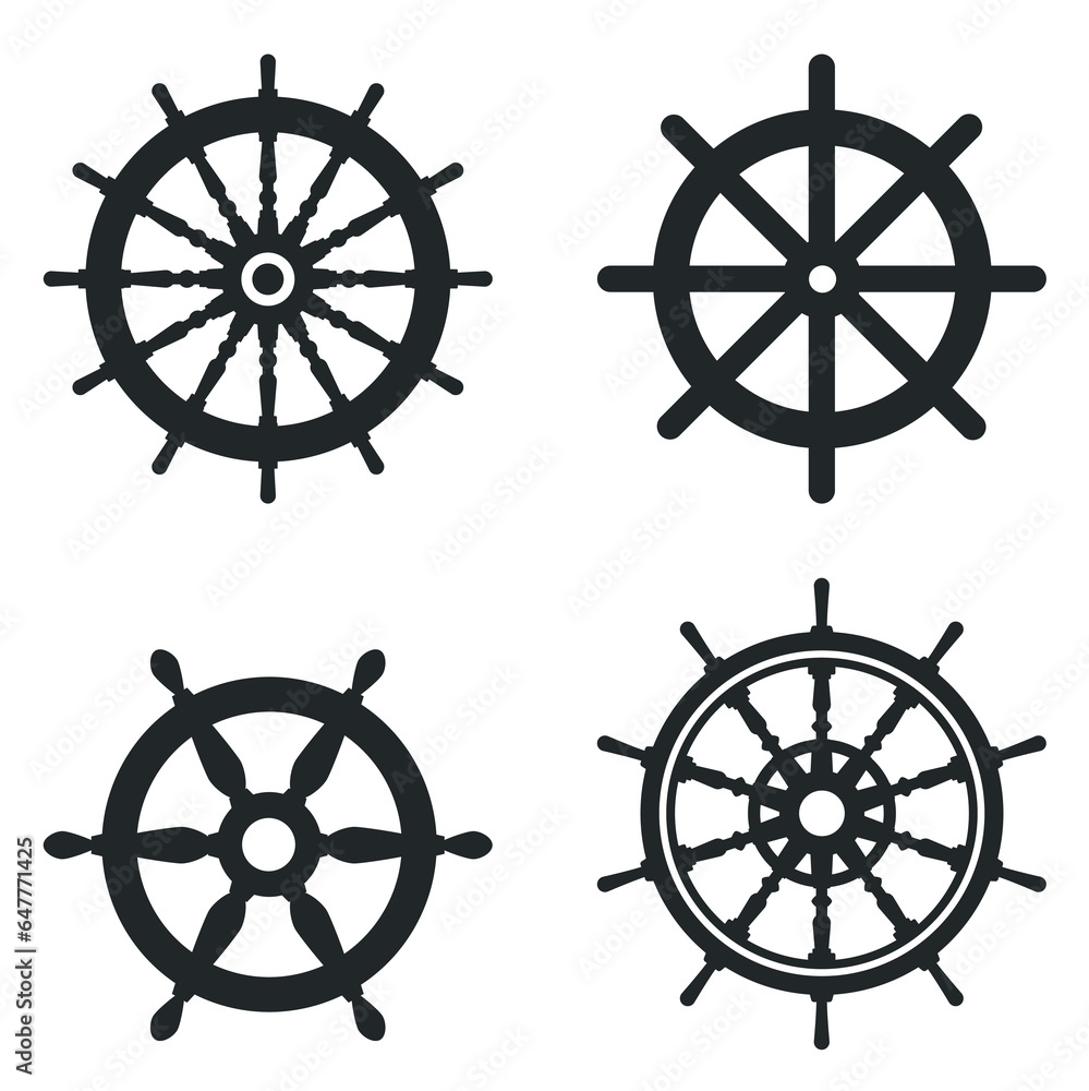 A set of silhouettes of a ship's helm. Rudders of the ship A set of silhouettes of a ship's helm. Rudders of the ship