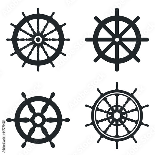 A set of silhouettes of a ship's helm. Rudders of the ship