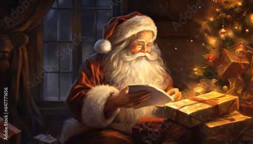 Santa Claus Wrapping Christmas Gifts - Generative Ai