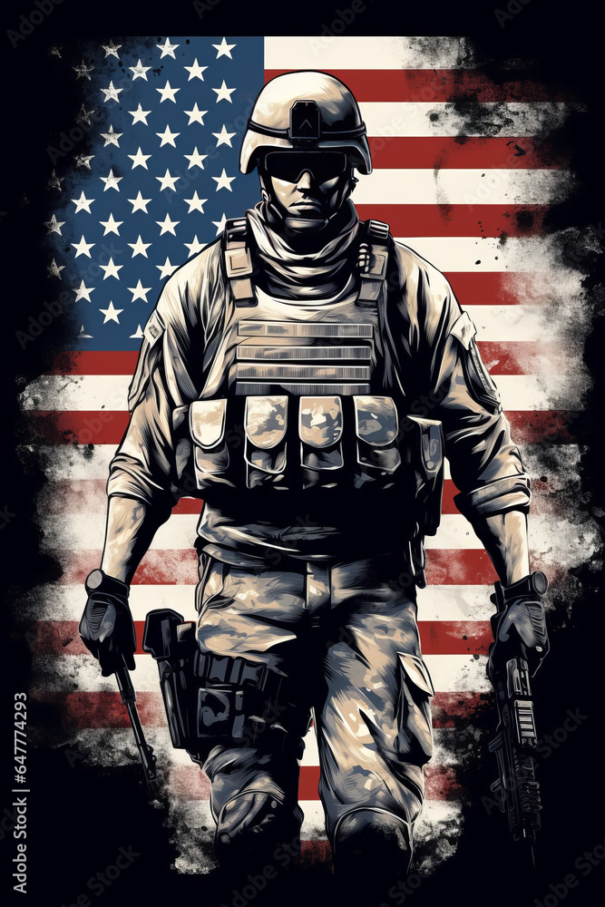 Fototapeta premium vector illustration of soldiers and national flag On the occasion of Veterans Day.generative ai