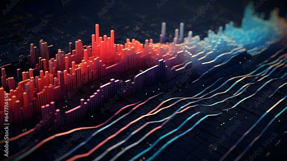 Dive into the world of data visualization with this scene. It captures abstract data streams represented by vibrant geometric shapes and lines, symbolizing the flow of information in a high-tech world