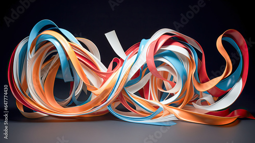 Dynamic Swirl of Multicolored Ribbons Against a Dark Gradient Background © Franklin