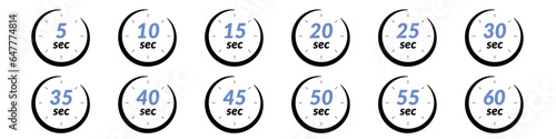 Digital stopwatch icon 30 and 60-second intervals, electronic countdown timer for minutes and seconds.Graphic circle face for reading, time management and tracking. Flat vector illustrations isolated