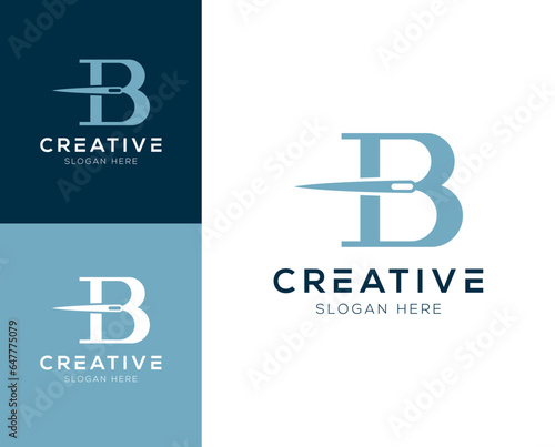 Combination of initial letter B with needle and thread logo design vector illustration