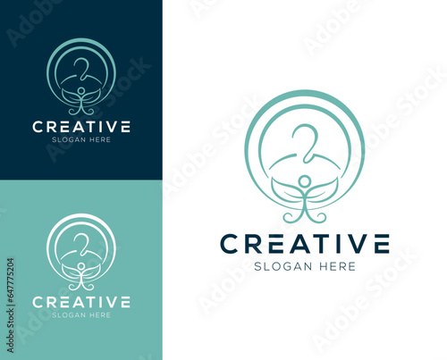 Combination of hanger and abstract leaves logo design vector illustration