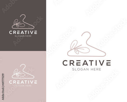 Combination of hanger and abstract leaves logo design vector illustration