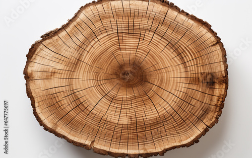 Cross section of tree trunk on white background. Top view.	
