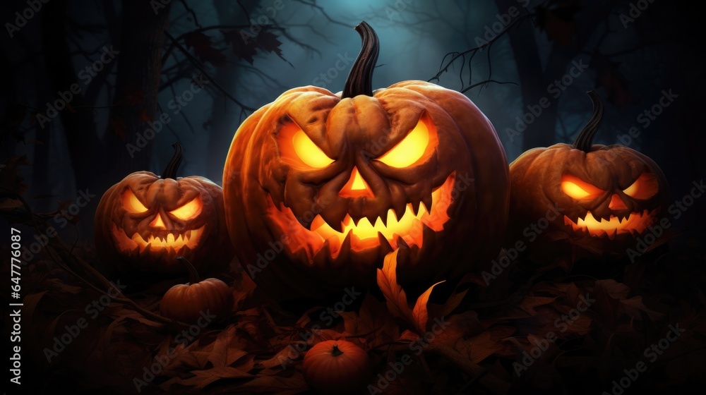 Halloween background with Pumpkins lantern in graveyard the spooky night. Halloween background with Pumpkins lantern in graveyard the spooky night.