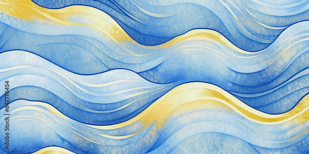 Ocean waves sunny beach seascape cartoon watercolor, blue and yellow background, wavy texture backdrop for copy space text. Happy teal sun and pool wave, summer sky abstract painting mobile web banner Ocean waves sunny beach seascape cartoon watercolor, blue and yellow background, wavy texture backdrop for copy space text. Happy teal sun and pool wave, summer sky abstract painting mobile web banner