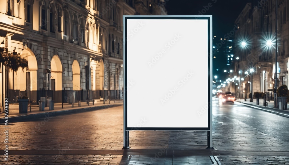 Urban street at night with empty white blank billboard digital sign poster mockup for advertising and marketing - obrazy, fototapety, plakaty 