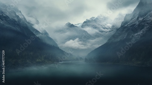 a mountain range shrouded in mist and mystery. 