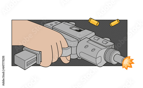 Vector illustration of a hand with a weapon.
