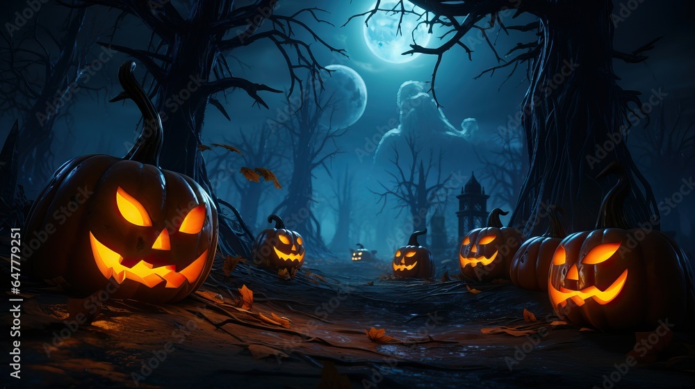 Halloween pumpkin night scene, Jack O Lantern Glowing Halloween pumpkin night scene, Jack O Lantern Glowing