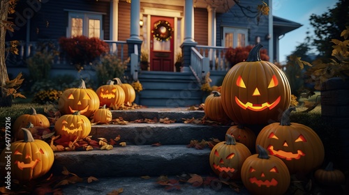 Halloween pumpkin decoration outside house