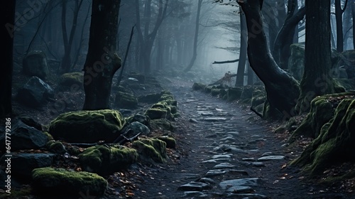 Haunted forest creepy landscape at night