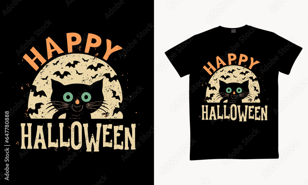 Fototapeta premium Halloween T-shirt design costume template. Happy Halloween scary trendy vector t-shirt design. Halloween vector clothing apparel t-shirt design