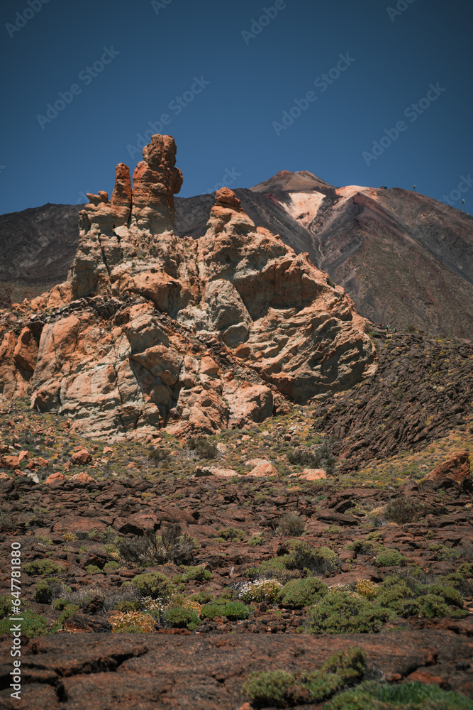 Hiking trail in the mountains across Roques de Garcia Tenerife