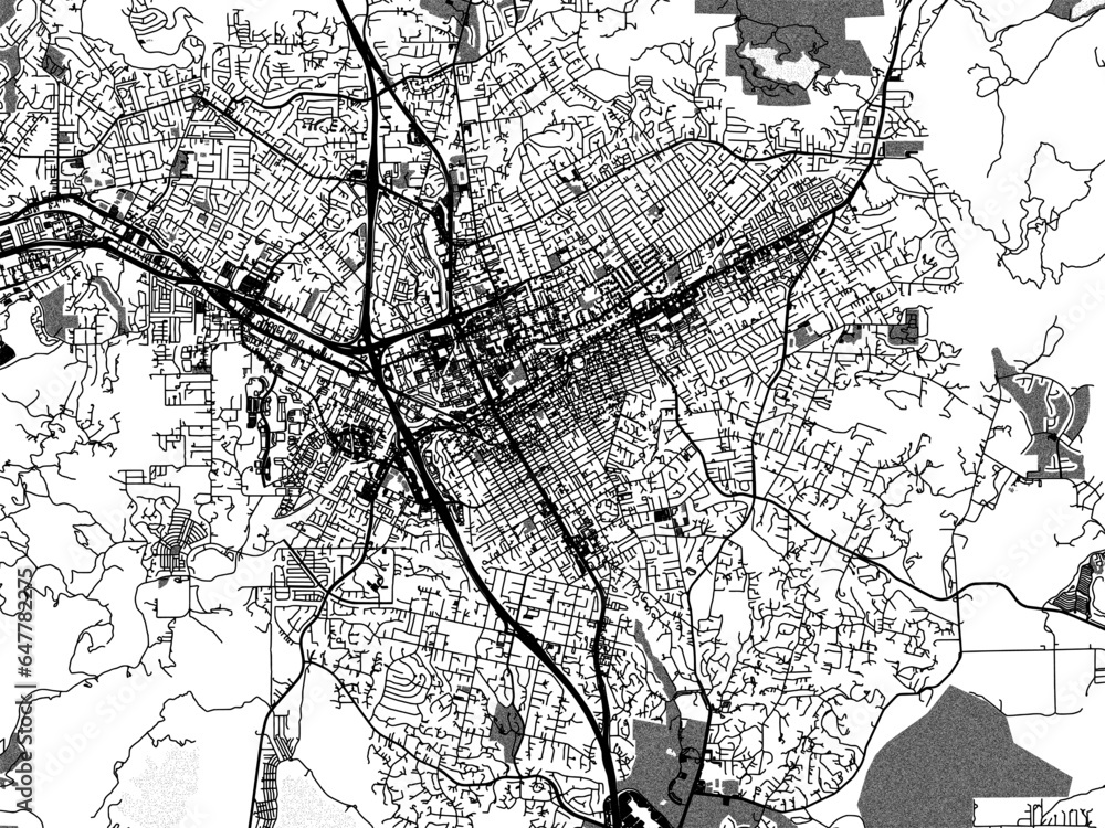 Greyscale vector city map of  Escondido California in the United States of America with with water, fields and parks, and roads on a white background.