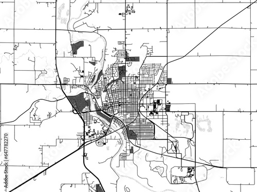 Greyscale vector city map of  Fort Dodge Iowa in the United States of America with with water, fields and parks, and roads on a white background.