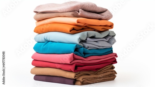 Vertical shot of a stack of folded clothes. Isolated on a white background.