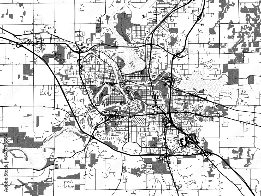 Greyscale vector city map of Eau Claire Wisconsin in the United States