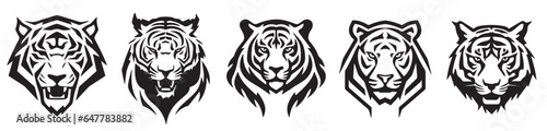 Tiger heads vector black silhouette illustration
