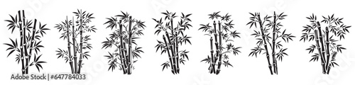 Bamboo with leaves vector illustration  black silhouette laser cutting