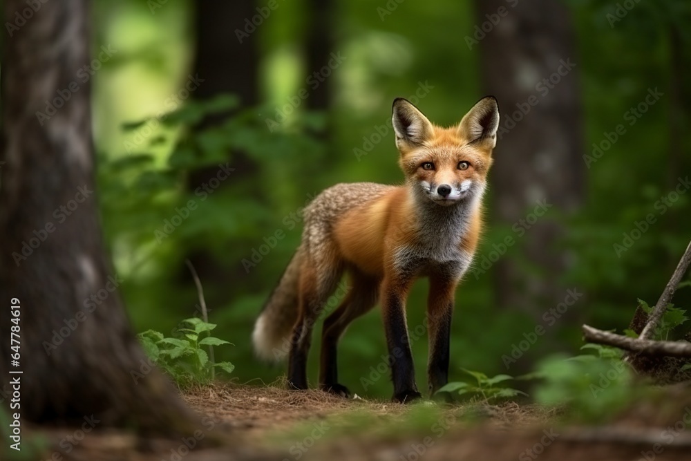 young fox in a summer forest