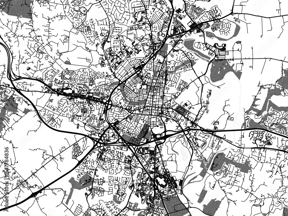 Greyscale vector city map of  Frederick Maryland in the United States of America with with water, fields and parks, and roads on a white background.