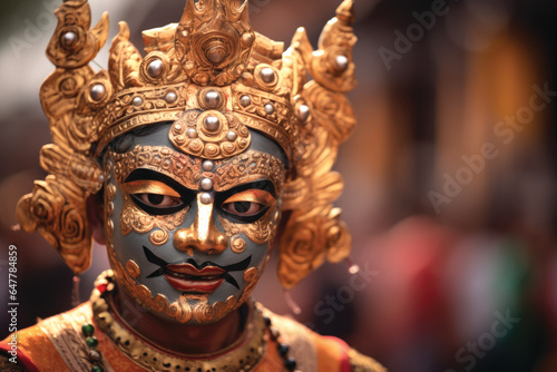 Vibrant Tibetan Buddhist dancing ritual masks © pilipphoto
