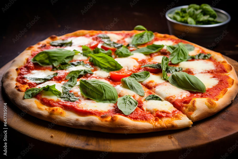 Margherita Pizza with Fresh Basil Leaves, Mozzarella Cheese, and Tomato Sauce