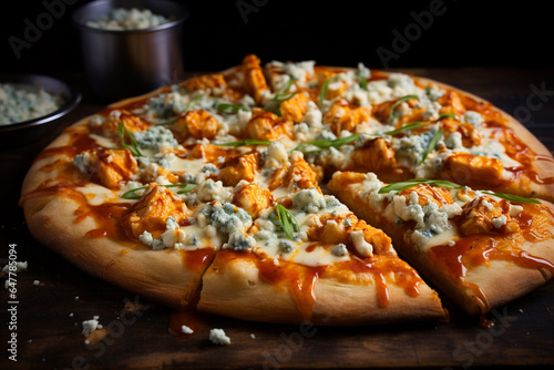 Buffalo Chicken Pizza with Spicy Buffalo Sauce and Blue Cheese Crumbles