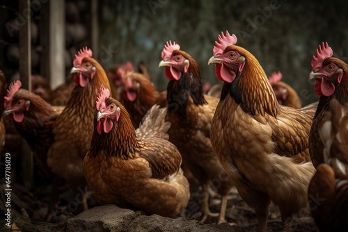 lot of chickens waiting , looking