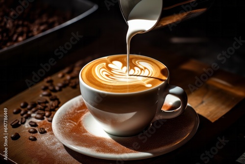 Latte Art Elegance: High-Contrast Pouring in Cafe
