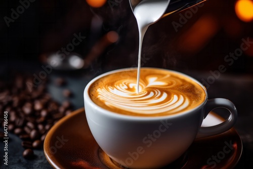 Latte Art Elegance: High-Contrast Pouring in Cafe