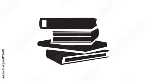 Books stack vector, black and white icon 