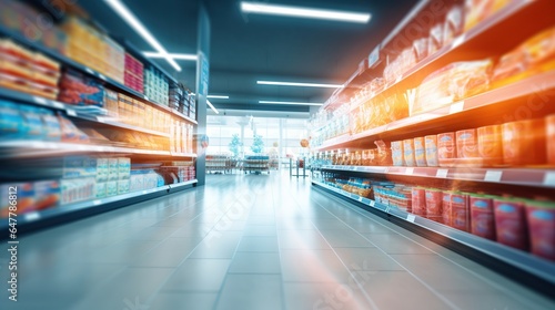 abstract blurred supermarket background. AI generated image photo