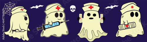 Boo Nurse Halloween Ghosts Set of Boo Crew - Nurses Ghosts for Tshirt and Graphic Designs