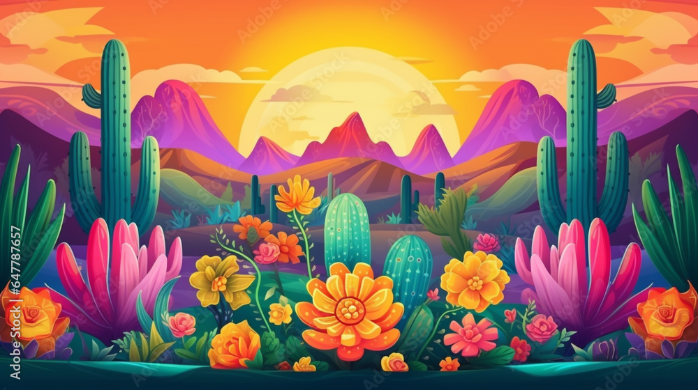 Flat design colorful mexican background theme - obrazy, fototapety, plakaty 