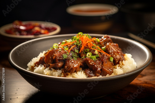  A bowl of piping hot Taiwanese braised pork ricebr, generative ai