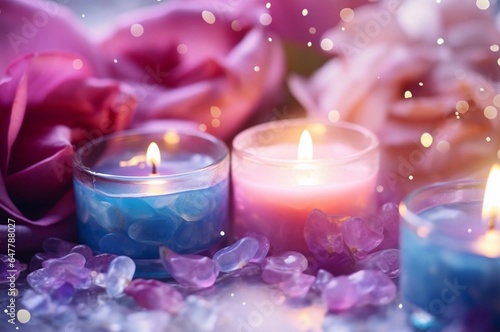 美しいアロマキャンドルと花