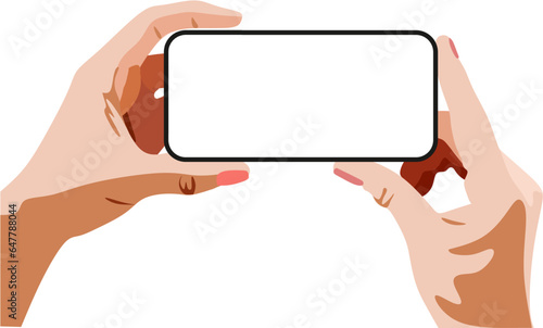 hands holding smartphones. Communication, social networks concept. Hand drawn vector illustration with cell phone