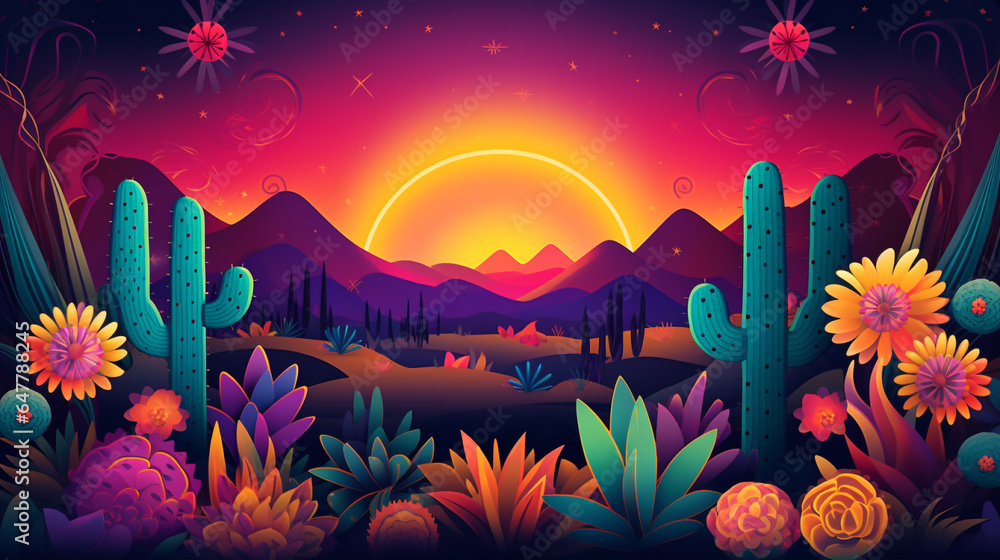 Flat design colorful mexican background theme - obrazy, fototapety, plakaty 