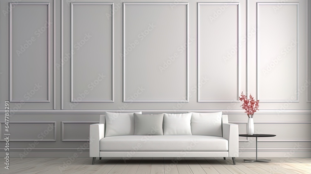 Living room with a sofa, small table, and a flower vase, generated by AI Living room with a sofa, small table, and a flower vase, generated by AI
