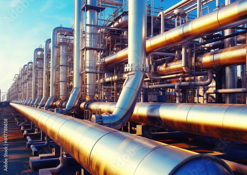 Pipelines in the process of oil refining of oil and gas on large factory.AI Generative