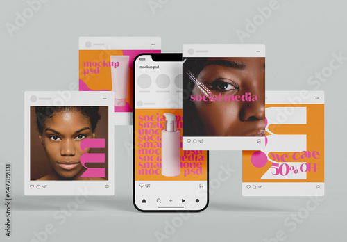 Smartphone with Four Square Post Layout Mockup